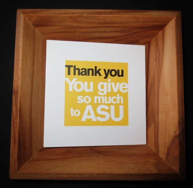 ASU Foundation Pecan Tray donor gift with accordion fold card